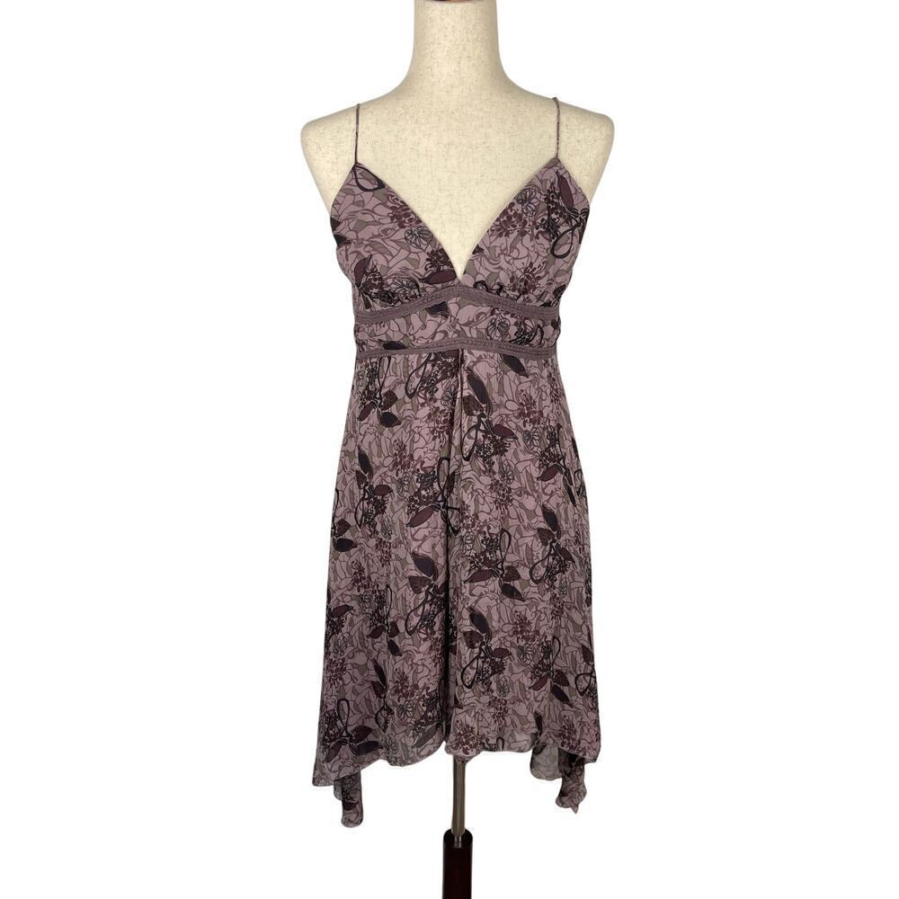 y2k Purple Fairy Grunge Whimsy Floral Silk Babydoll Thin Strap Dress Size Medium